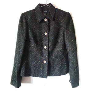 Studio by Liz Claiborne lined tweed collared Jacket black, 8, with DIY button